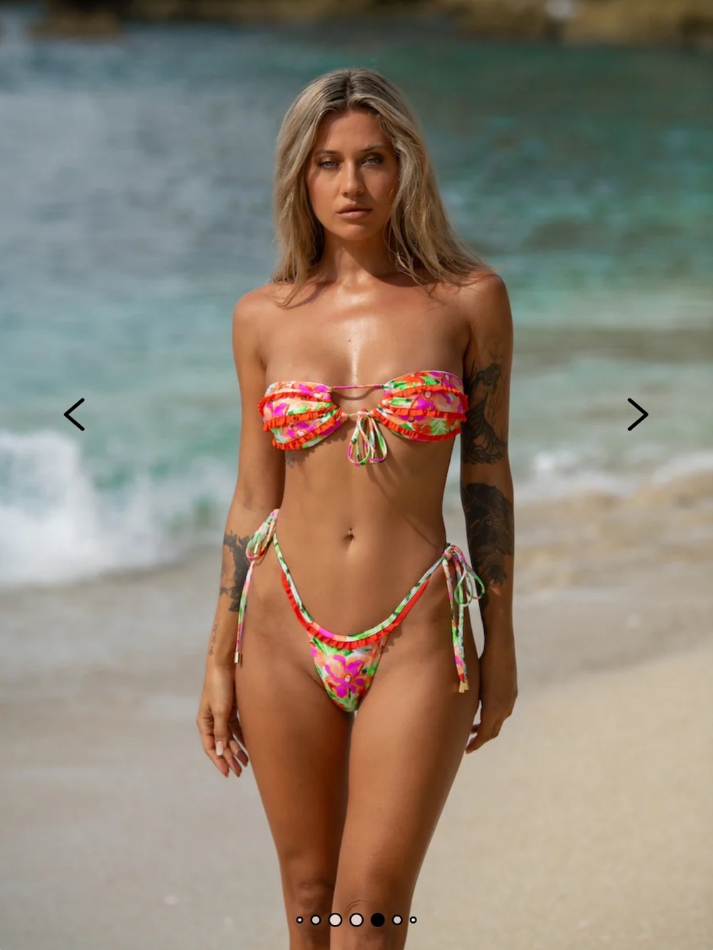 Hello Molly Neon Multi Floral Tie-Side Bandeau Bikini (Hanalei Top and Bottom)